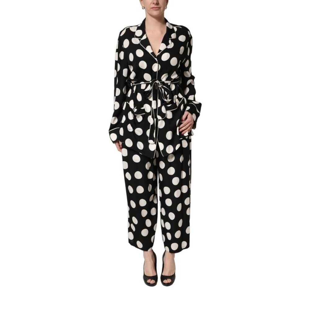 Dolce & Gabbana Black White Polka Dot Pajama 2 Piece Set Women's Sleepwear